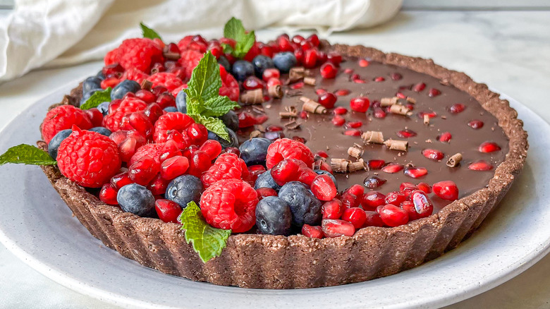 Gluten-free chocolate tart with berries