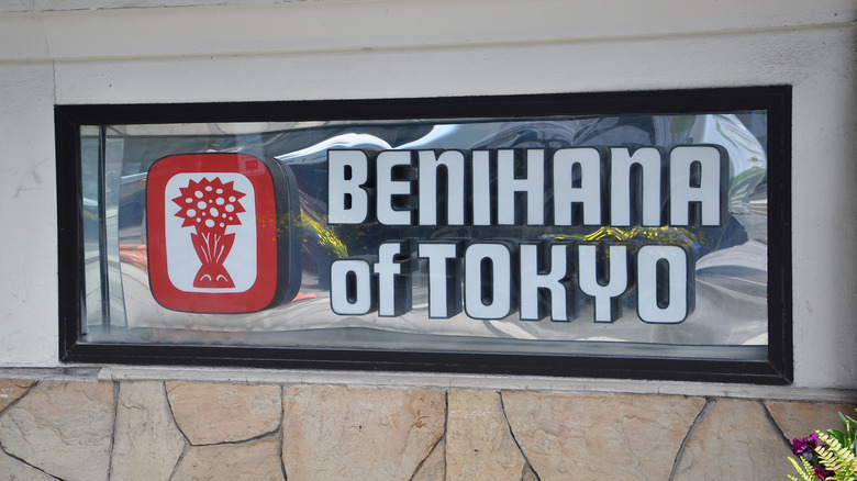 A sign with "Benihana of Tokyo" shown on it outside a restaurant in Canada