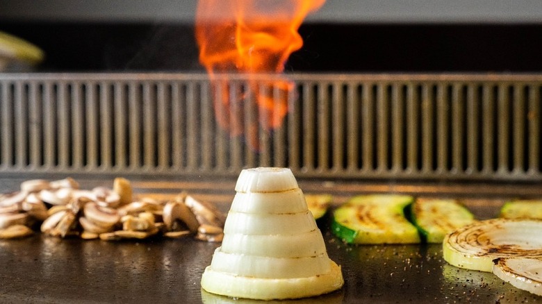 A close-up showing the restaurant's classic onion volcano