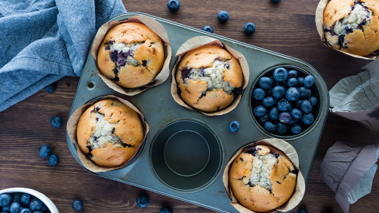 Blueberry muffins in tin