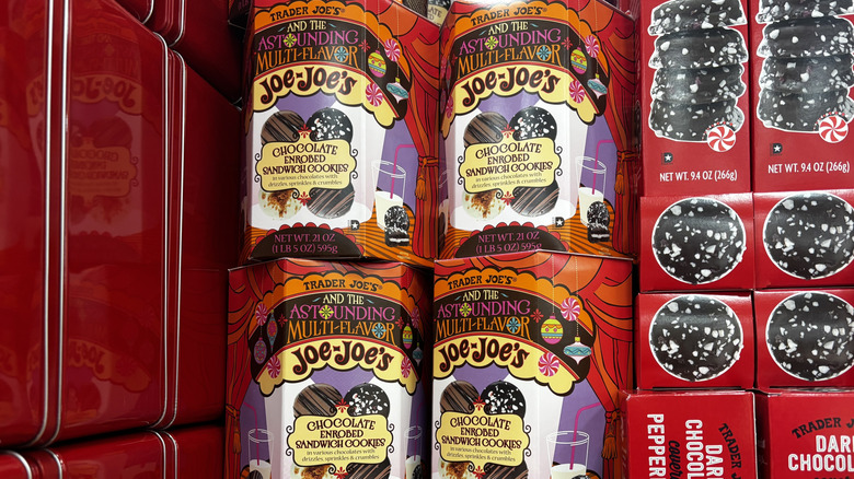Trader Joe's holiday multi-flavor Joe-Joe's cookie containers