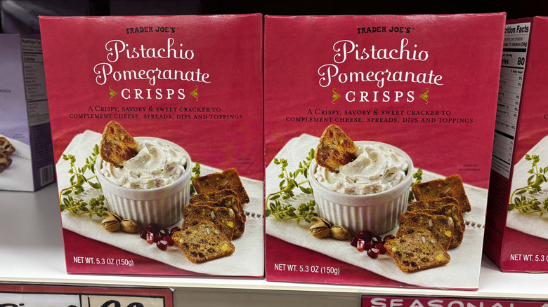 Trader Joe's pistachio pomegranate crisps boxes