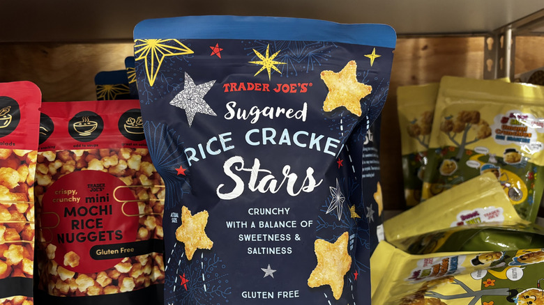 Trader Joe's sugared rice crackers stars bag on shelf