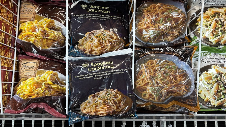 Bags of spaghetti in freezer at Trader Joe's