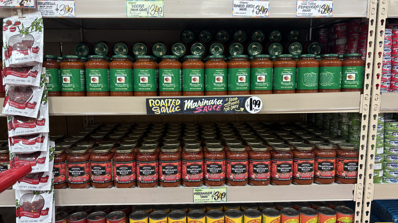 Trader Joe's pasta sauces on shelf