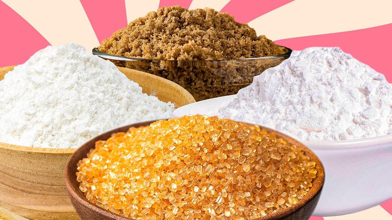 Different types of sugar in bowls
