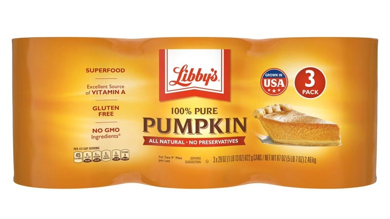 Three cans of pumpkin in one package