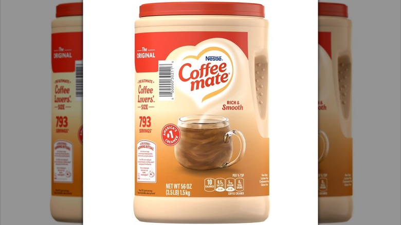 Large container of coffee creamer powder