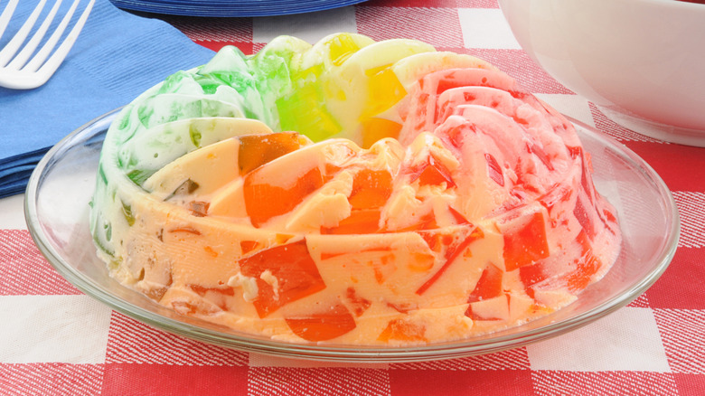 A Jell-O salad made with varying colors