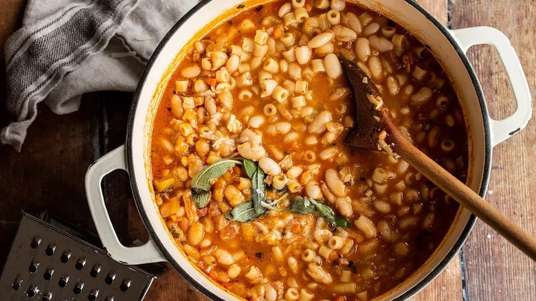 pot of pasta and beans