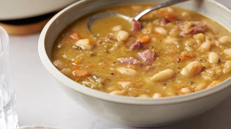 bowl of herby ham and bean soup