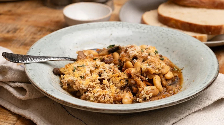 bowl of white bean and mushroom cassoulet