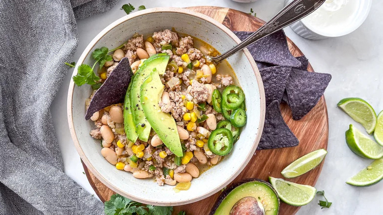bowl of white bean and turkey chili