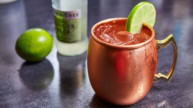 Moscow mule in copper mug