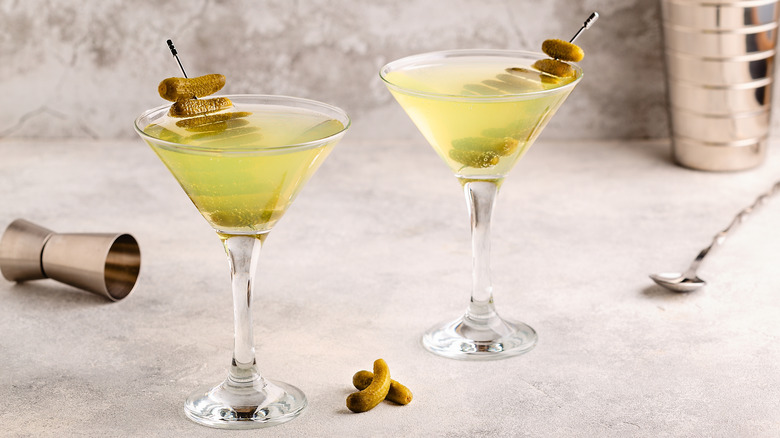 Dirty pickle martinis