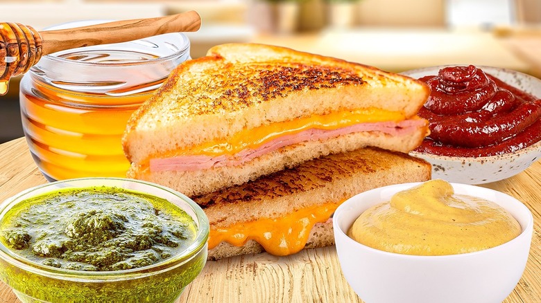 Grilled cheese  with different condiments