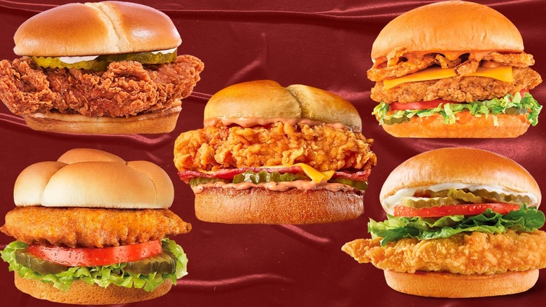 Chicken sandwiches with red background