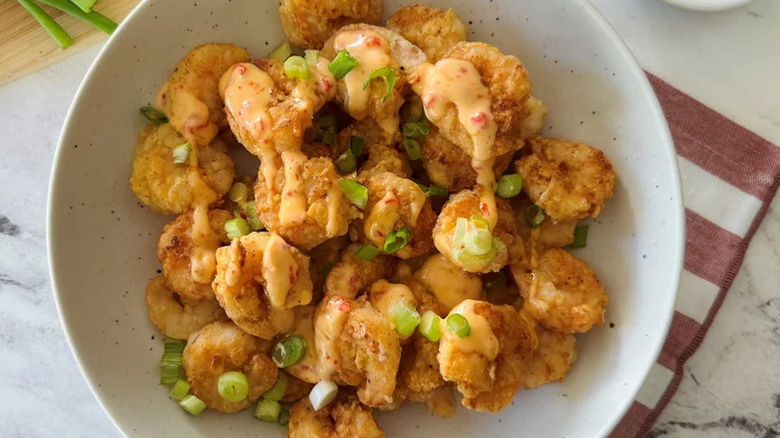 Top view of copycat Red Lobster Crispy Dragon Shrimp in a bowl