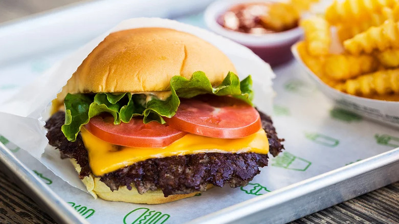 Shake Shack's Classic Cheeseburger copycat version with some fries on the side