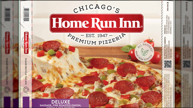 The box for a deluxe frozen pizza by Chicago's Home Run Inn