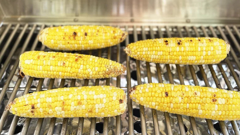 Grilled Corn on the Cob cooking on grill