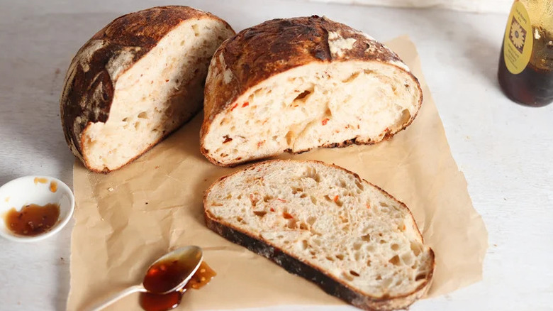 Hot Honey Sourdough Bread on parchment paper