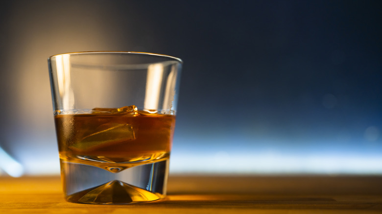 Bourbon in a glass with ice