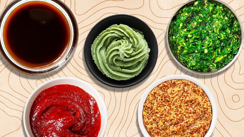 international condiments in small bowls