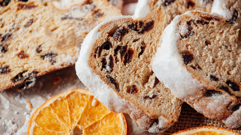 Stollen slices with dried orange rings