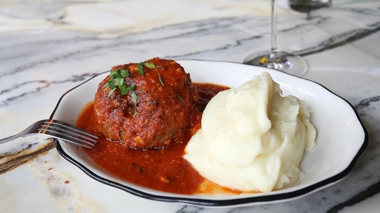 Huge meatball and mashed potato at Frank Restaurant