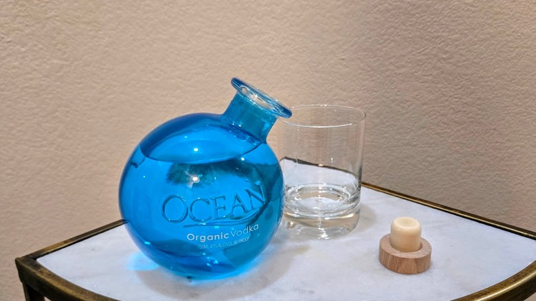 Bottle of Ocean organic vodka and glass