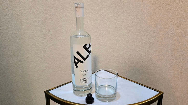 Bottle and glass of ALB vodka