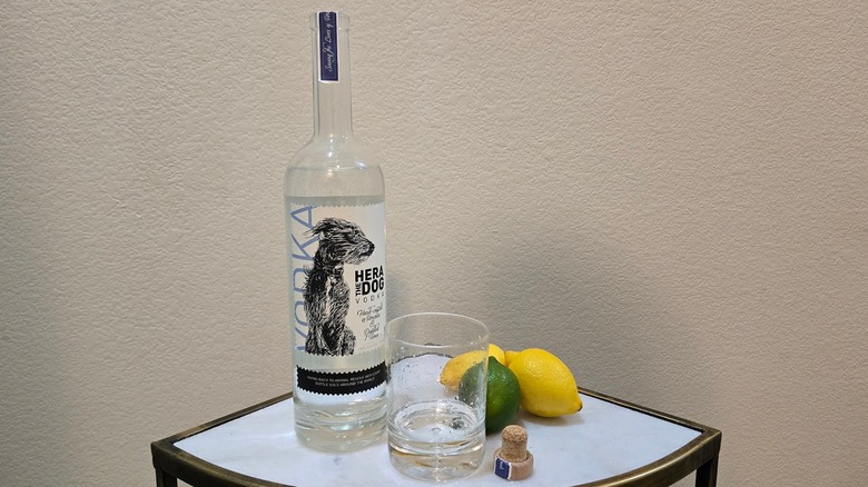 Hera the Dog vodka bottle and glass