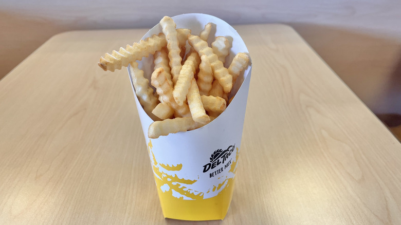 Crinkle cut fries on the table