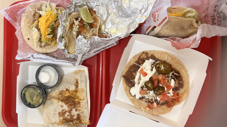 Various Del Taco items on a table
