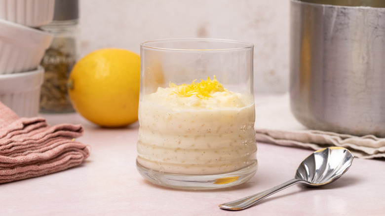 Lemon rice pudding in serving glass