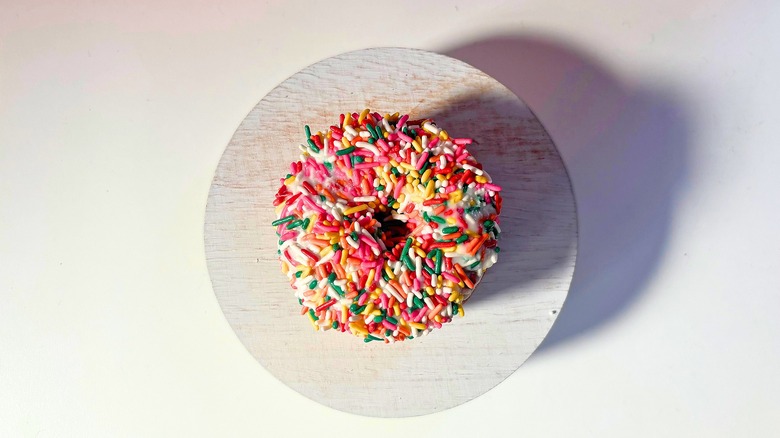 Voodoo Doughnut Sprinkle Cake donut on white table