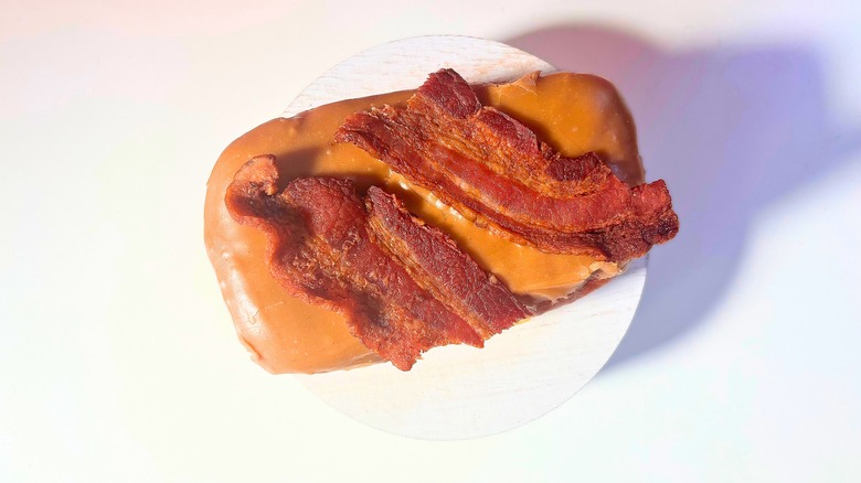 Voodoo Doughnut Maple Bacon Bar on white table