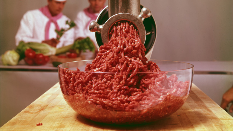 Fresh ground beef in kitchen