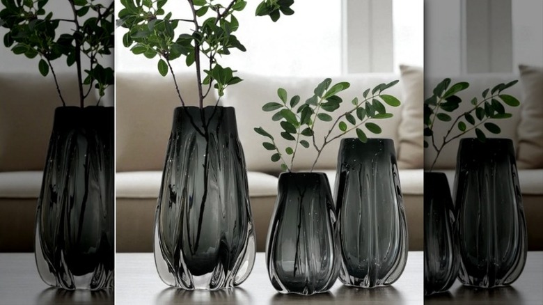 Set of smoked glass vases