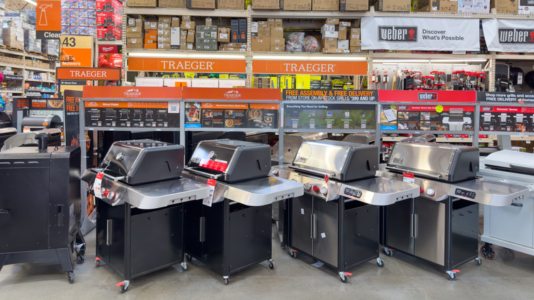 Grills for sale at Home Depot.