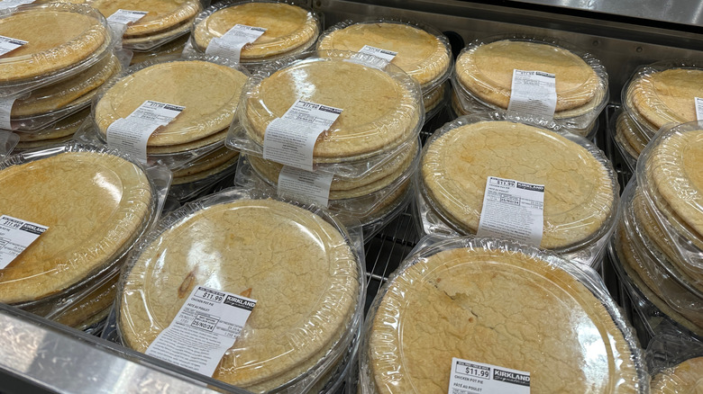 A fridge full of Kirkland Signature Chicken Pot Pies at Costco