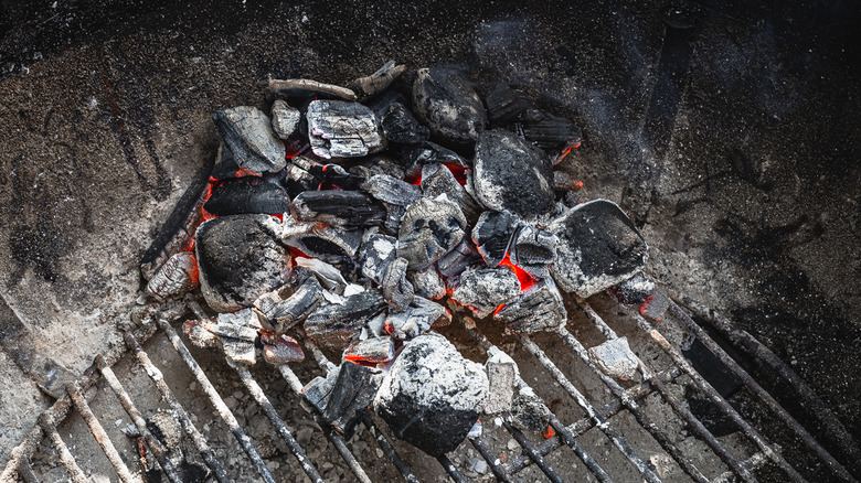 Preheated charcoal in a grill