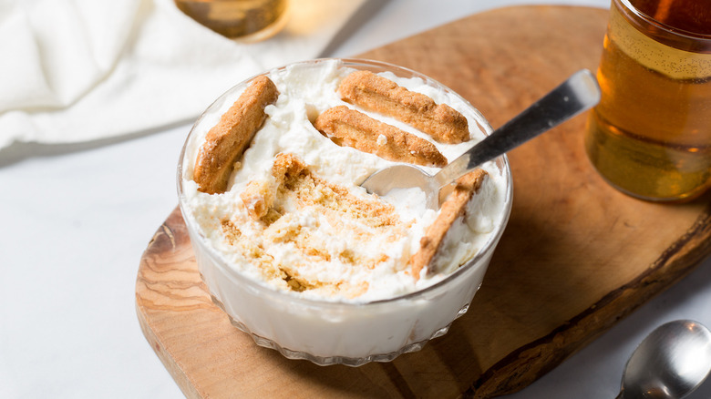 Japanese cheesecake in bowl with spoon