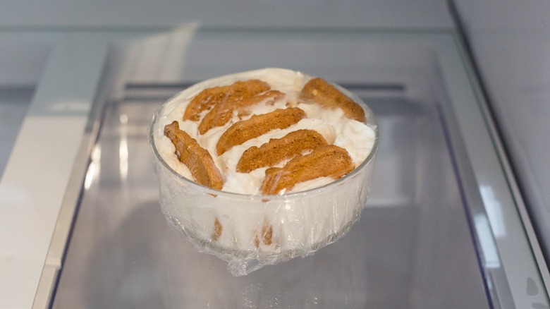 yogurt with cookies in refrigerator