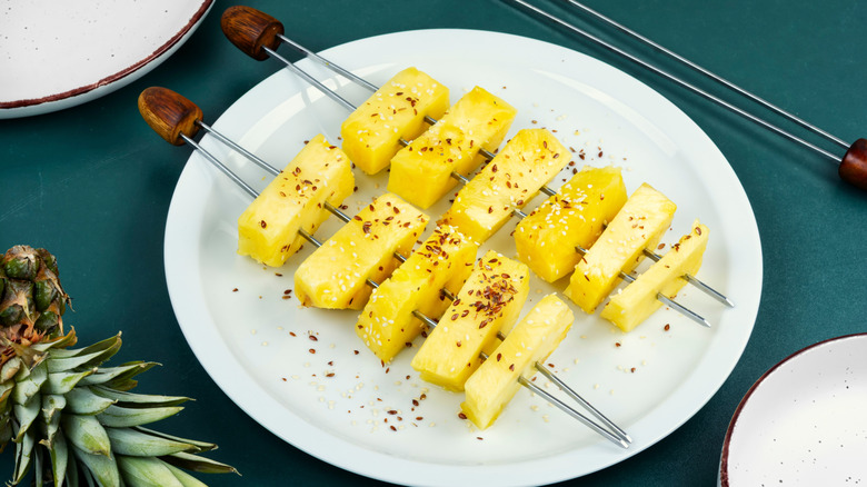 Pineapple cubes on skewers