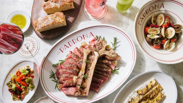 Overhead shot of various La Padrona dishes