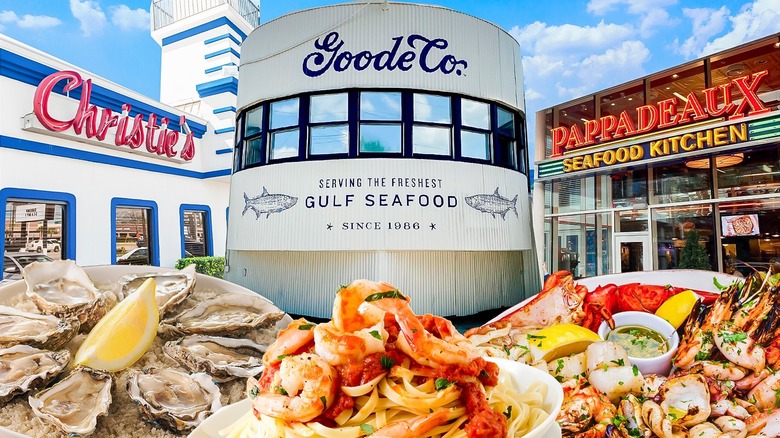 Seafood restaurants and meals collage