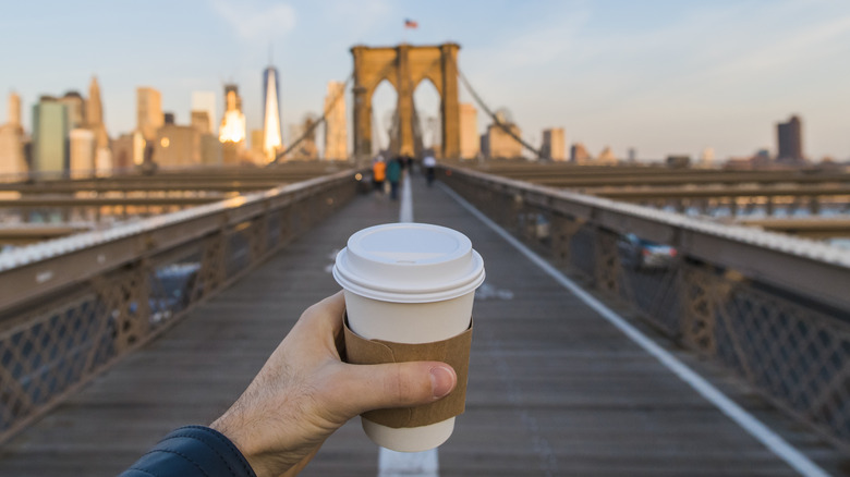 Coffee cup at Brooklyn Bridge