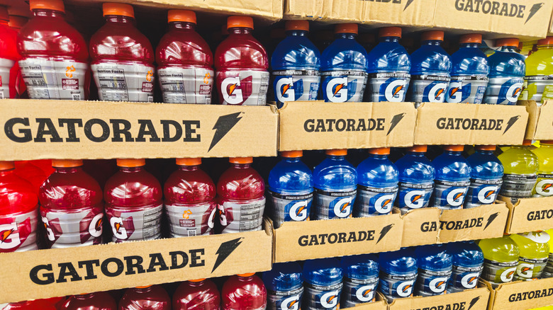 Bottles of Gatorade in grocery store